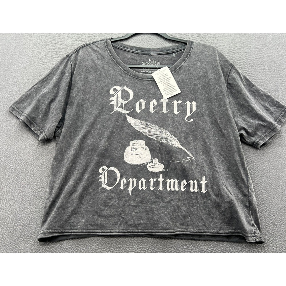 Goodie Two Sleeves Shirt Womens Sz L Poetry Department Mineral Wash Graphic Tee